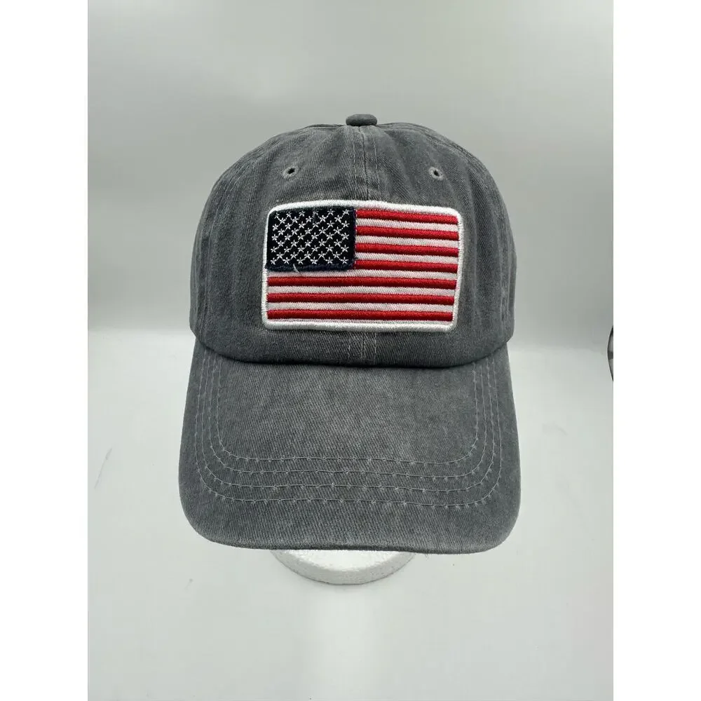 United States USA Flag America Distressed Gray Strap back Hat Cap Patriotic